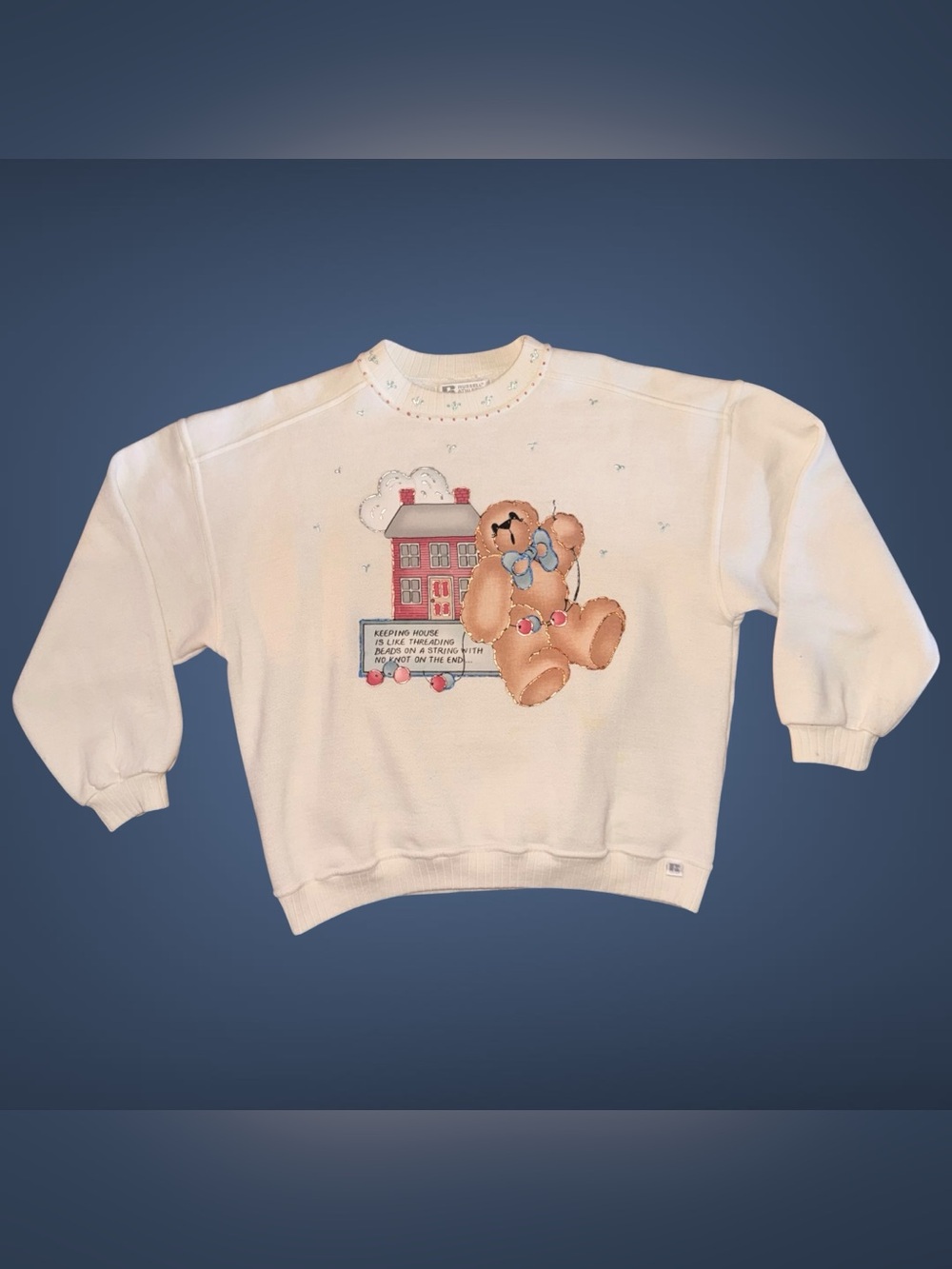 Vintage Russell Athletic "Keeping House" Teddy Bear Graphic Sweater Large